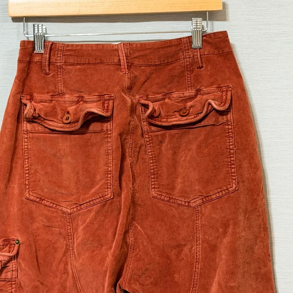 Free People Rust Orange Corduroy Cargo Tapered Pants High Rise Womens Size S